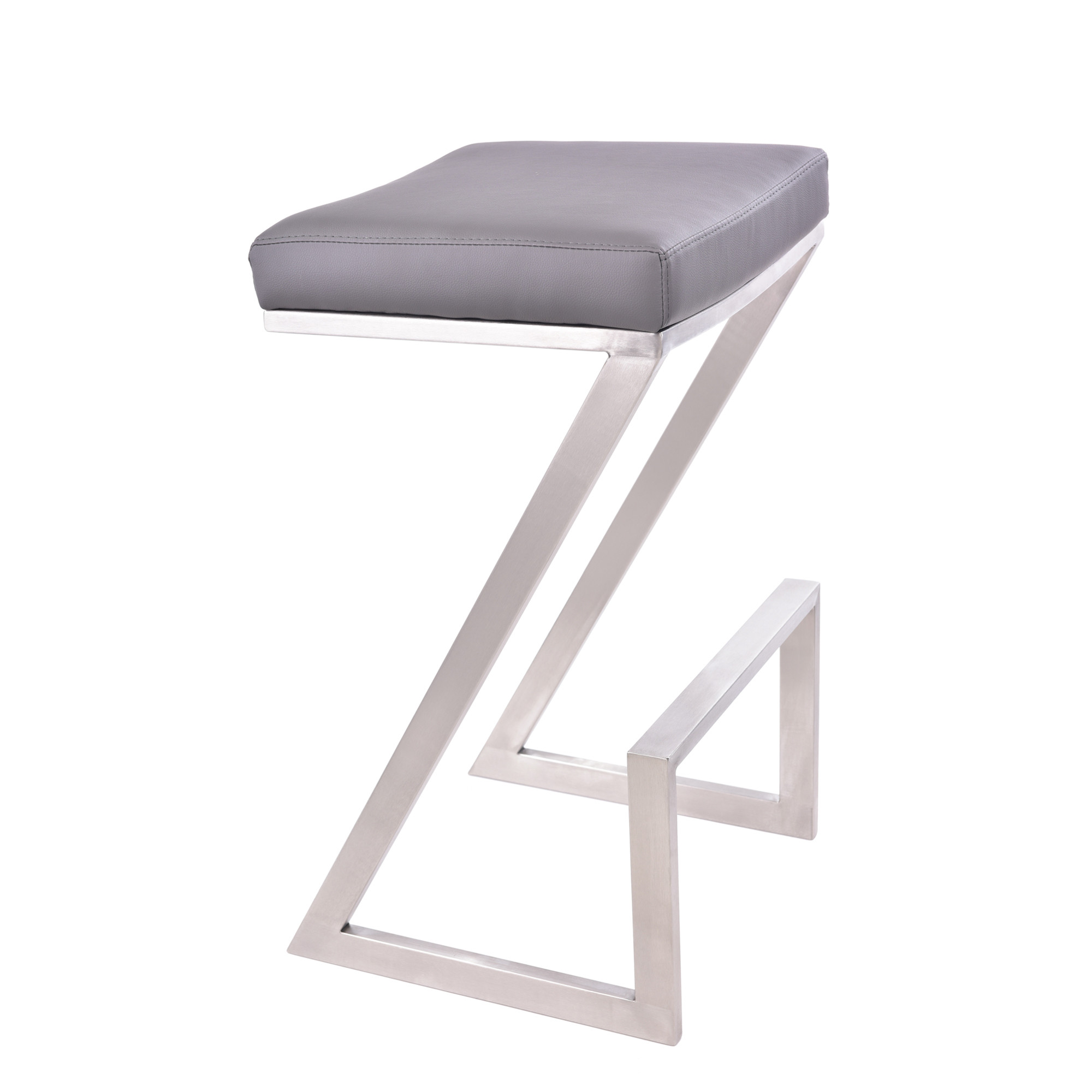 26" Contempo Grey Faux Leather and Stainless Backless Bar Stool