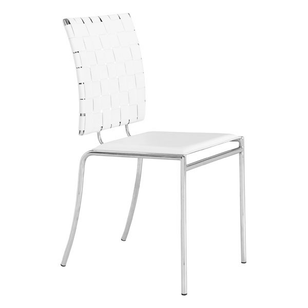 17" X 21" X 35" 4 Pcs White Leatherette Chromed Steel Dining Chair
