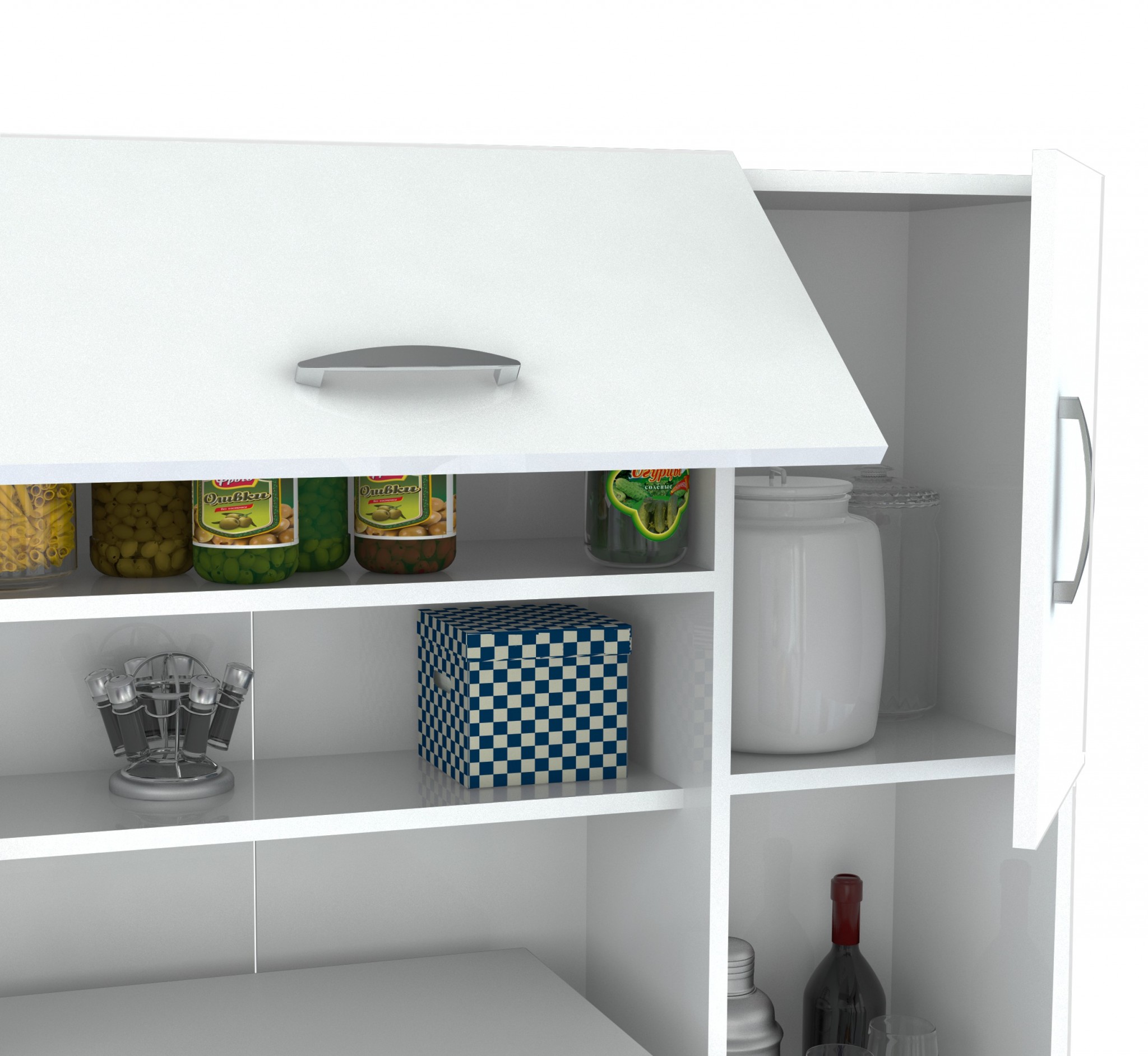 66.1" Contemporary White Melamine and Engineered Wood Kitchen Storage Cabinet
