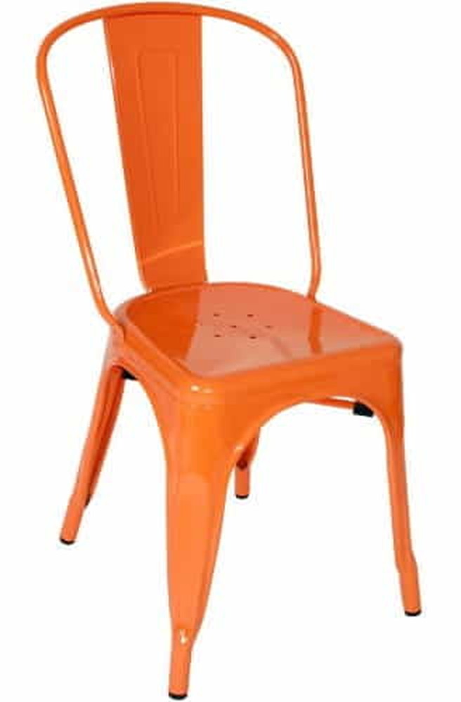 Four 33" Orange Steel Side Chairs
