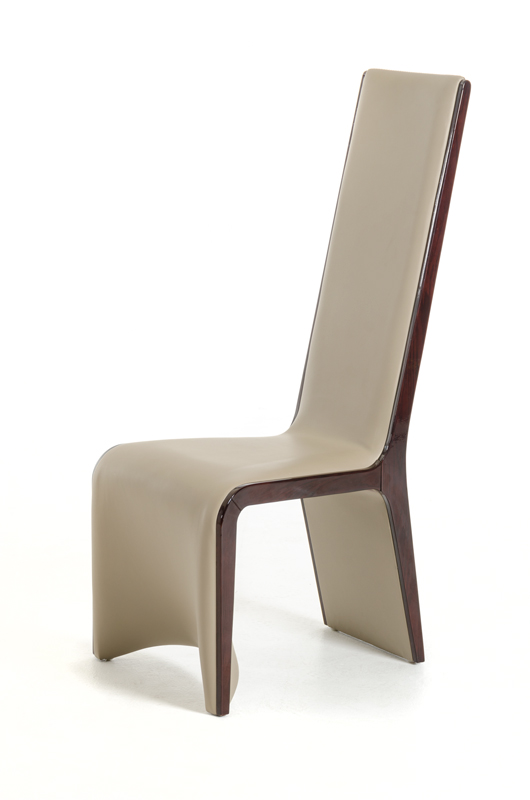 Two 47" Ebony Wood and Taupe Leatherette Dining Chairs