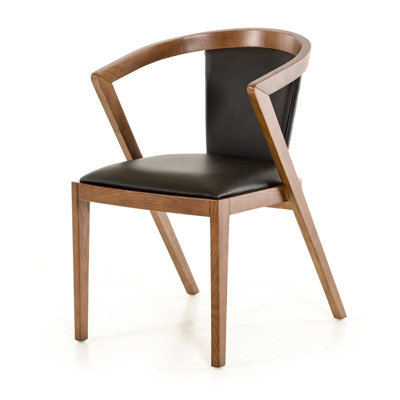 30" Walnut Wood and Black Leatherette Dining Chair
