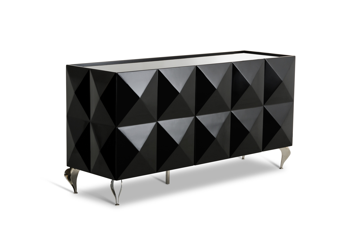 33" Black Lacquer MDF and Steel Buffet with 3 Doors