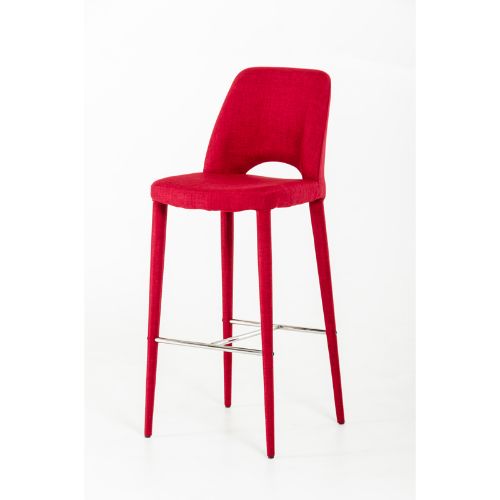 41" Red Fabric and Metal Bar Stool