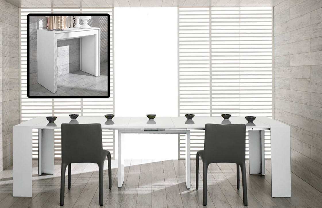 30" White MDF Extendable Dining Table