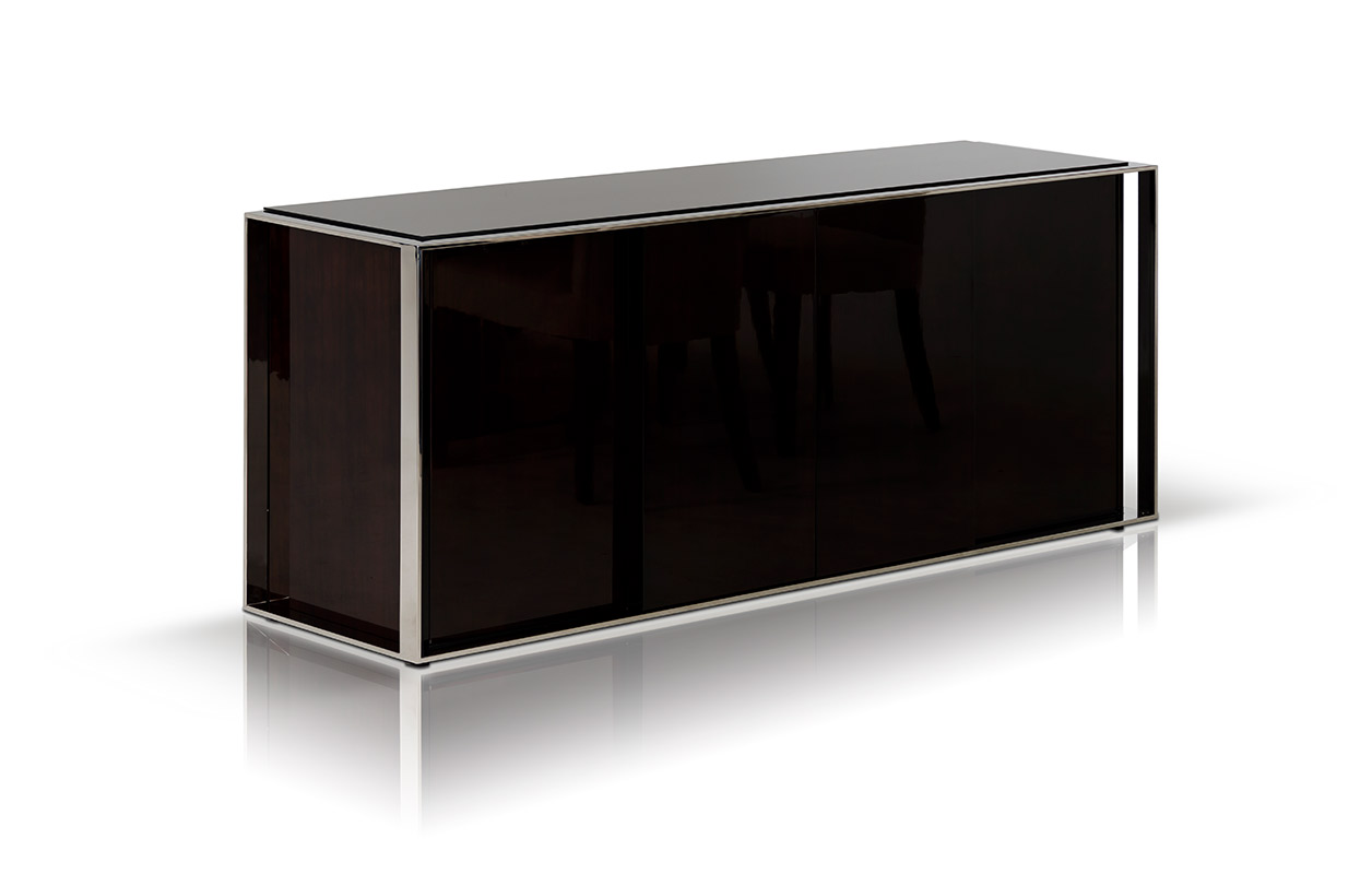 31" Ebony Lacquer MDF Glass and Steel Buffet