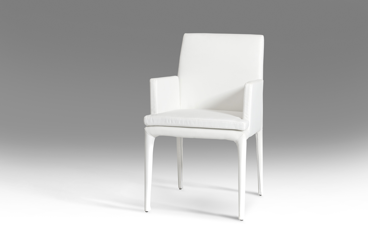 34" White Leatherette and Metal Dining Chair