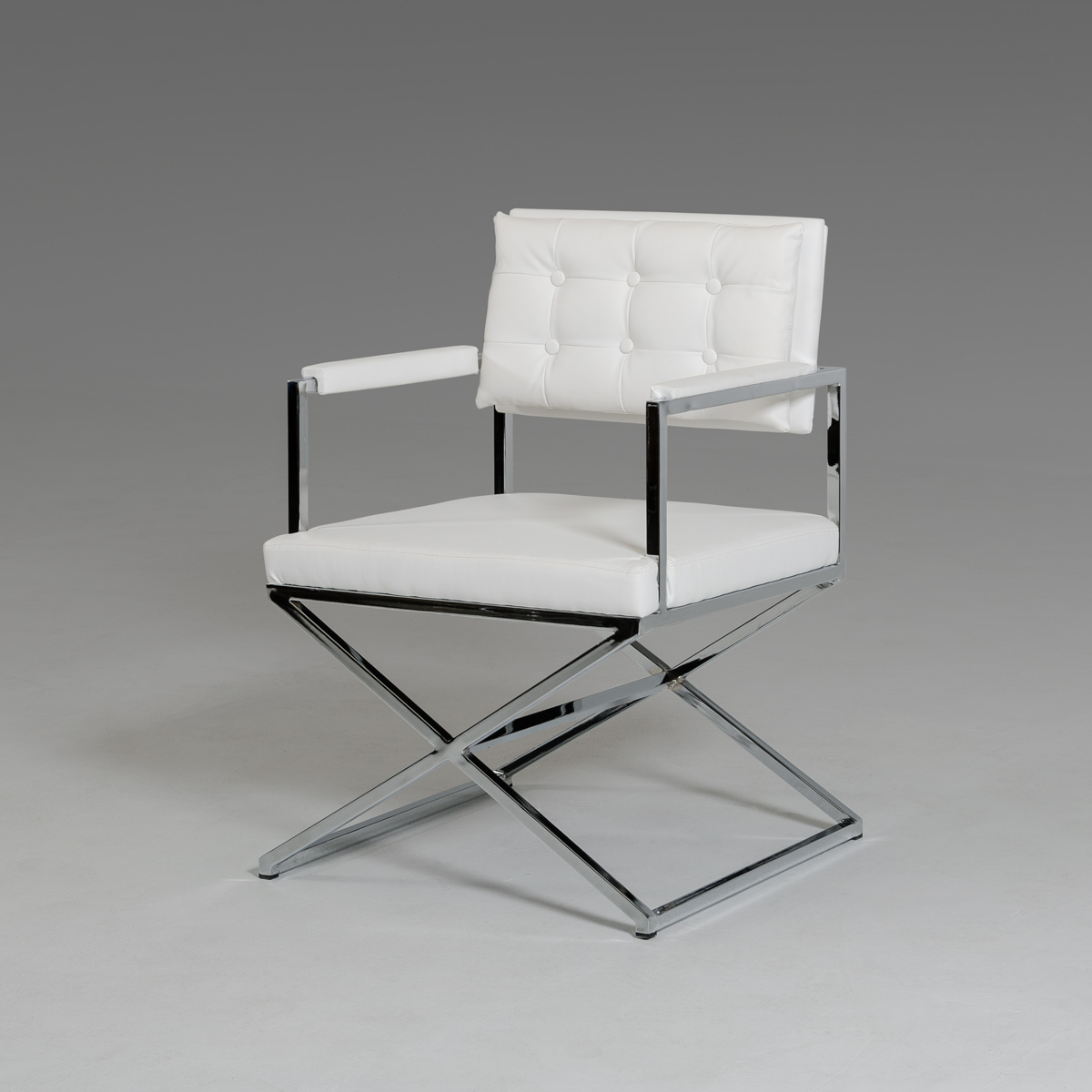 33" White Leatherette and Steel Dining Arm Chair