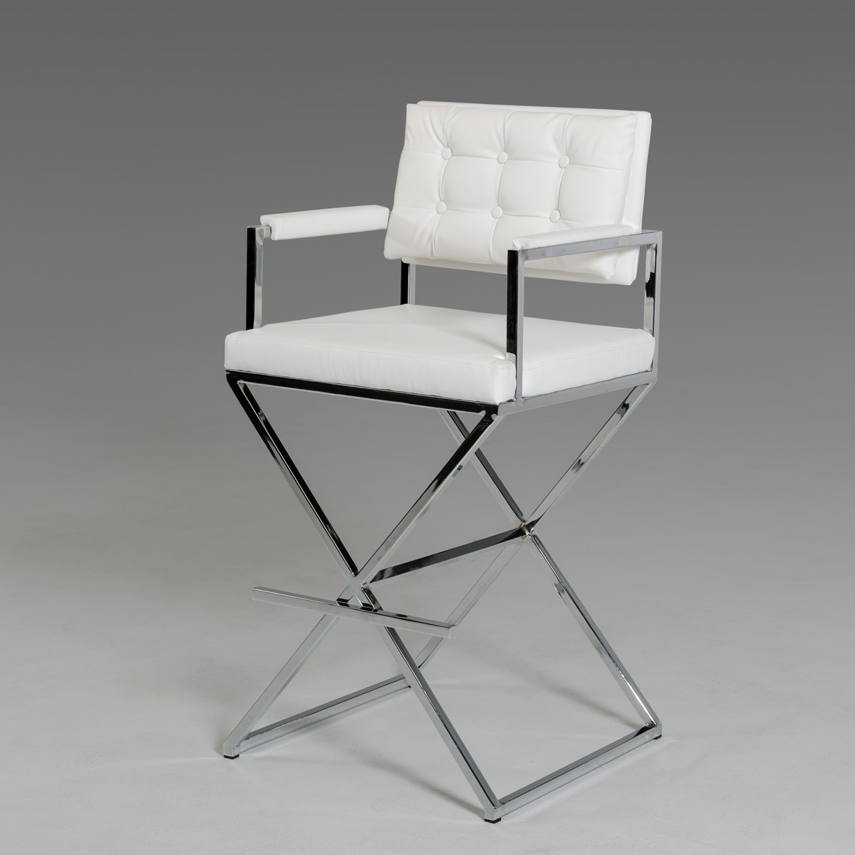 43" White Leatherette and Steel Bar Stool
