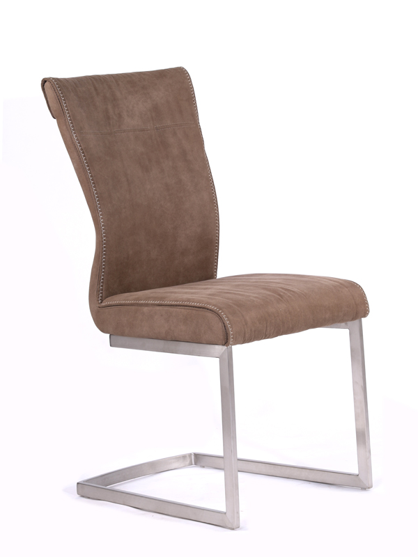 39" Brown Fabric and Steel Dining Chair