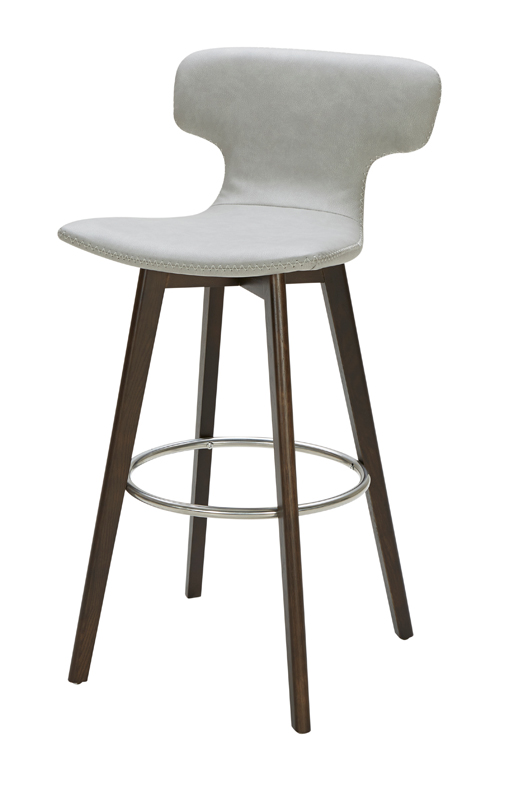 41" Light Grey Eco-Leather Steel and Wood Bar Stool