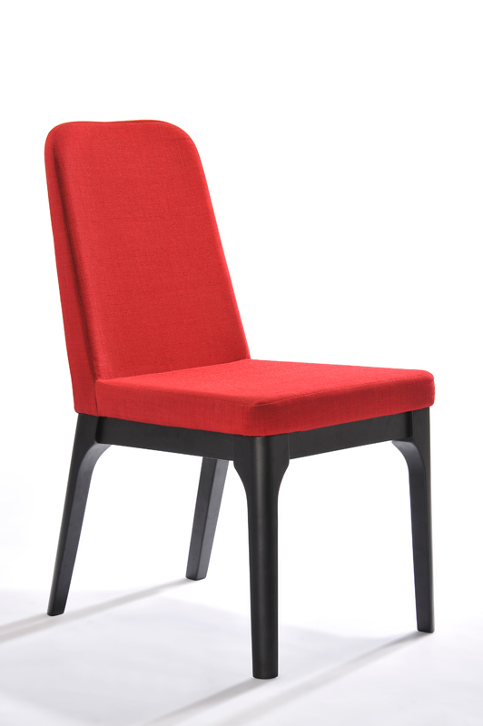 Two 35" Red Linen Fabric and Metal Dining Chairs