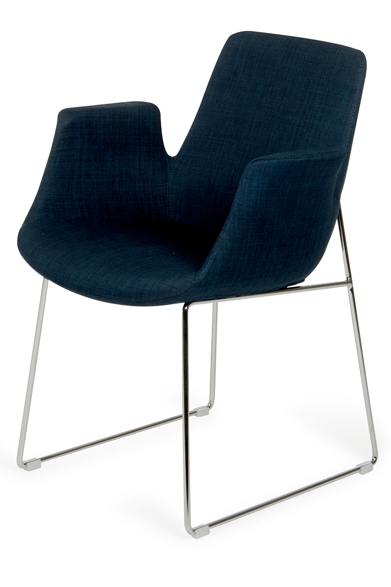 33" Blue Fabric Polyester and Metal Dining Chair