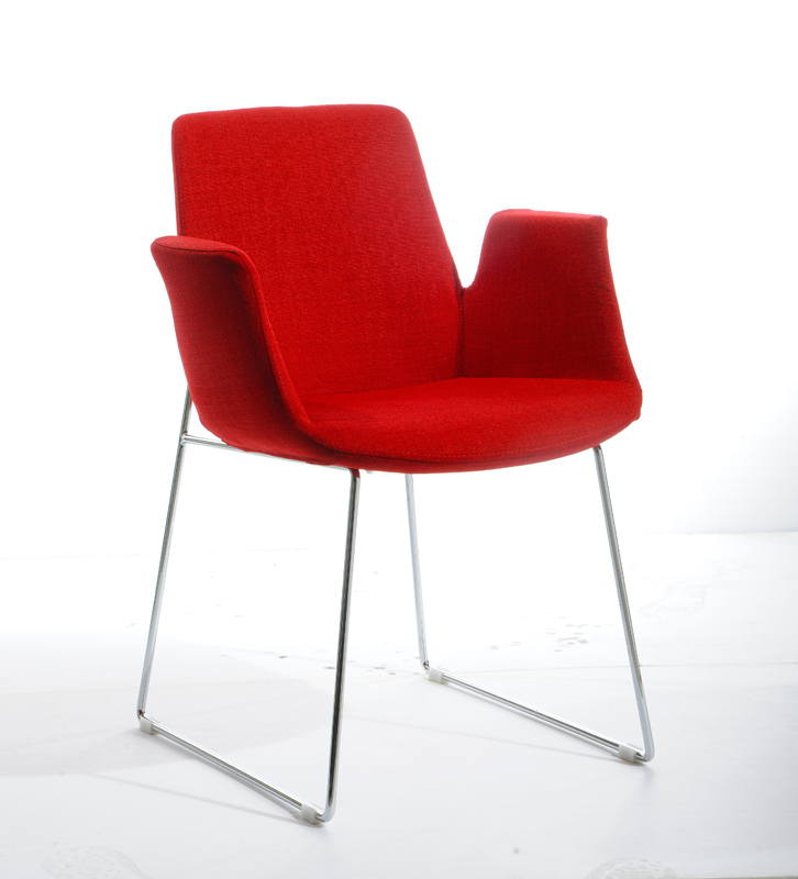 33" Red Polyester Fabric and Metal Dining Chair