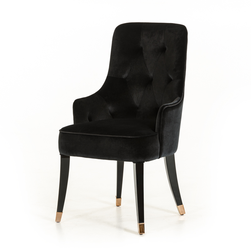 38" Black Velvet Fabric Dining Chair