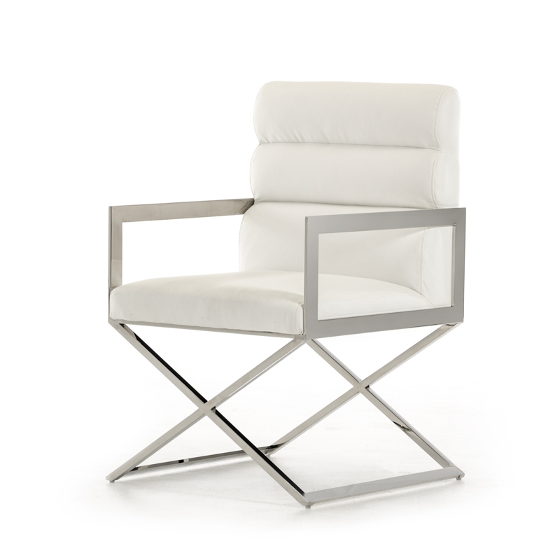 24" White Leatherette and Stainless Steel Dining Chair