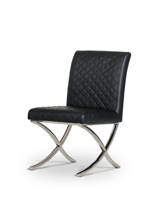 36" Black Leatherette and Stainless Steel Dining Chair