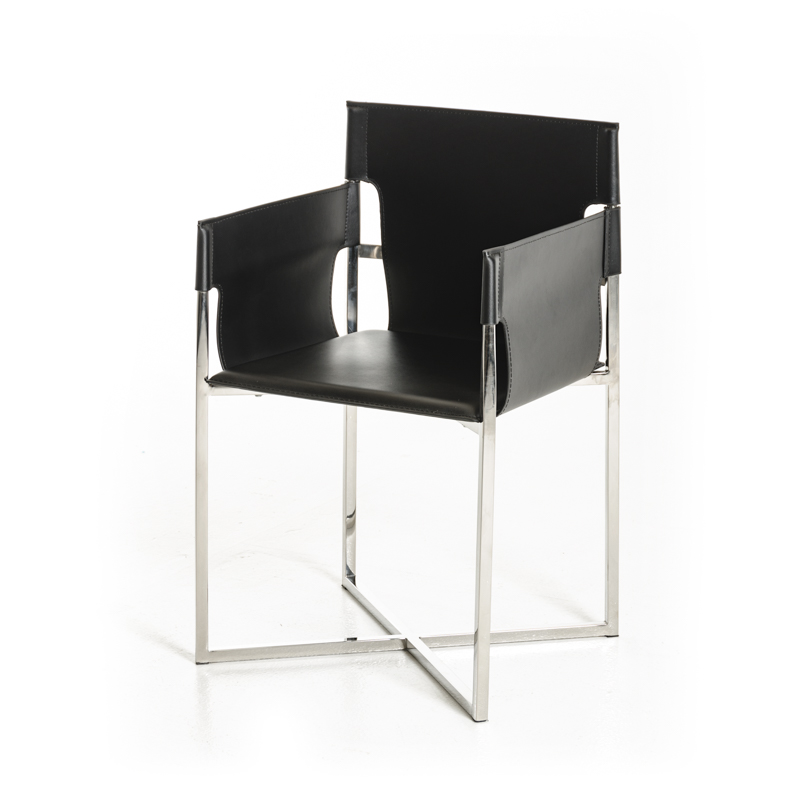 34" Black Eco-Leather and Stainless Steel Dining Chair