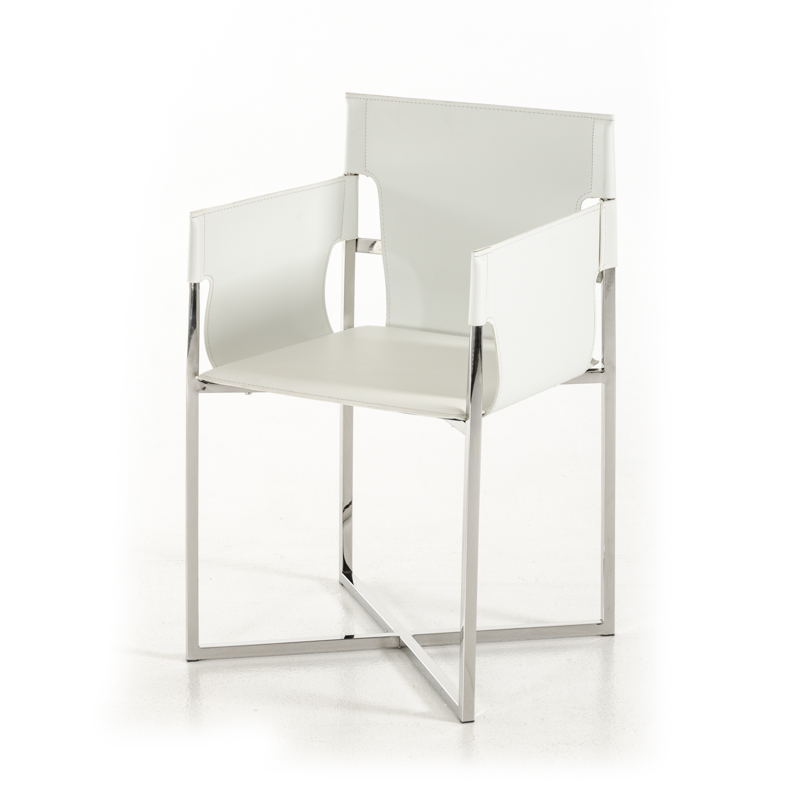 34" White Eco-Leather and Stainless Steel Dining Chair