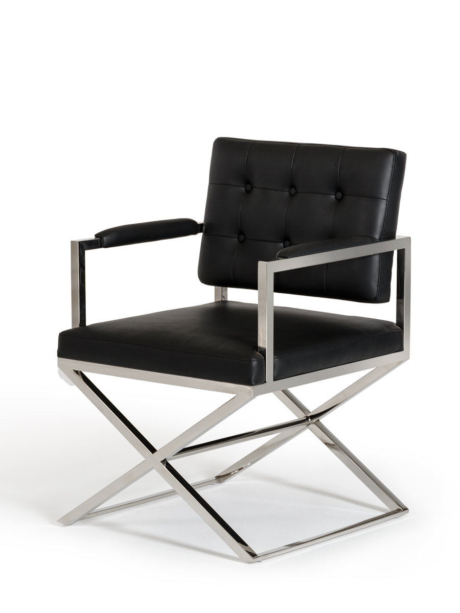 35" Black Leatherette and Stainless Steel Dining Chair