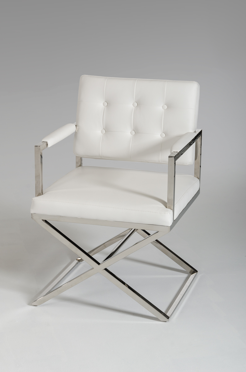 35" White Leatherette and Stainless Steel Dining Chair