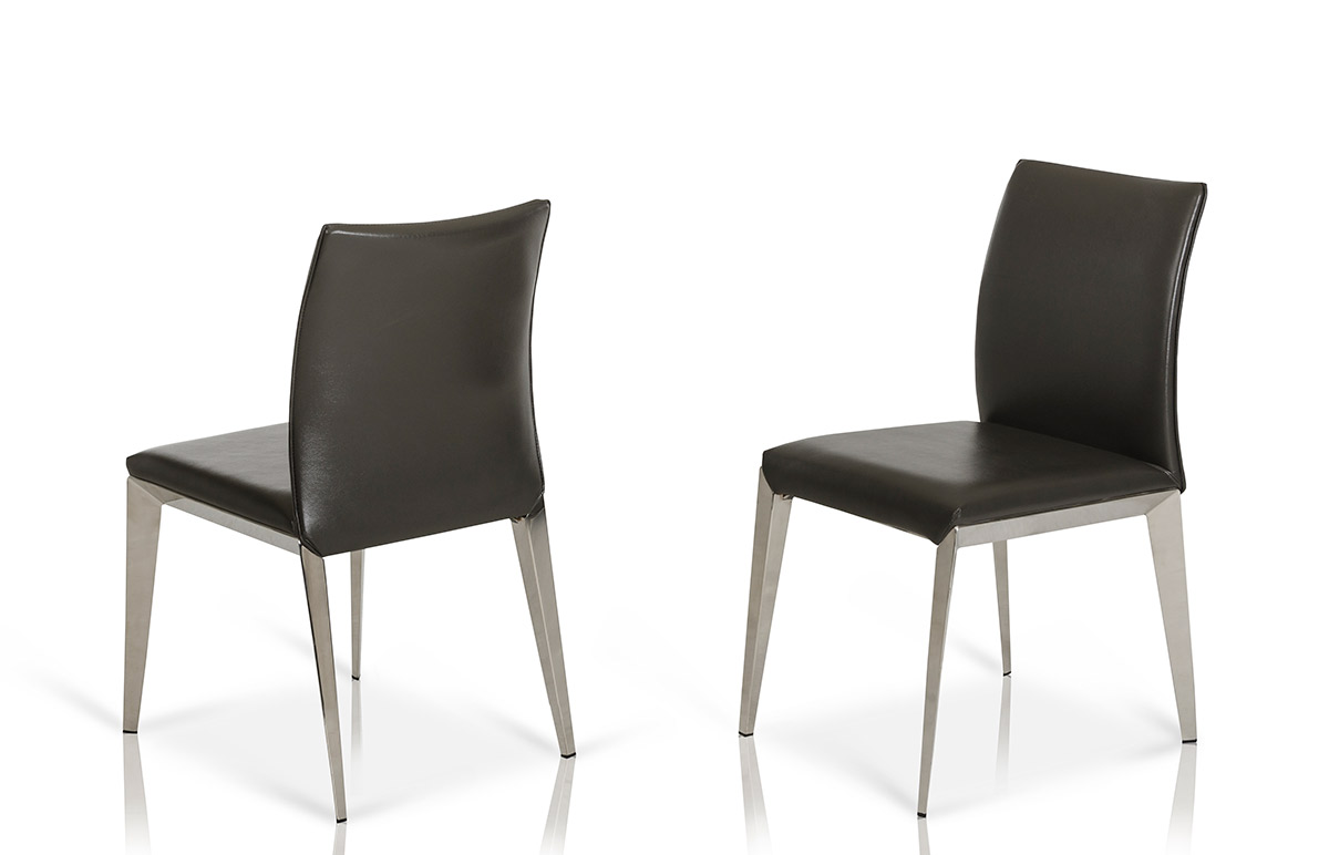 Two 36" Dark Grey Leatherette and Metal Dining Chair