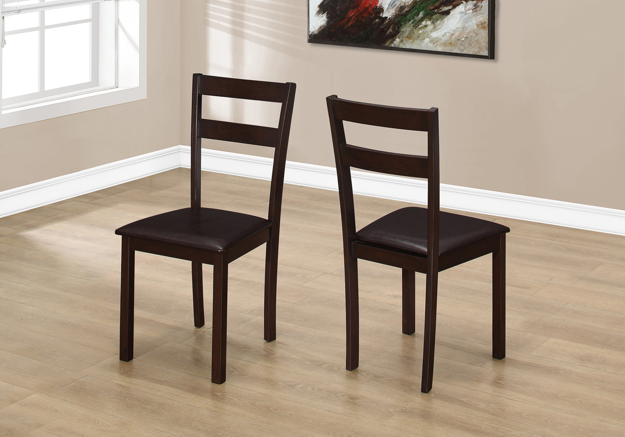 38" x 33.5" x 70.5" Cappuccino Solid Wood Foam Veneer LeatherLook Dining Chair 2pcs