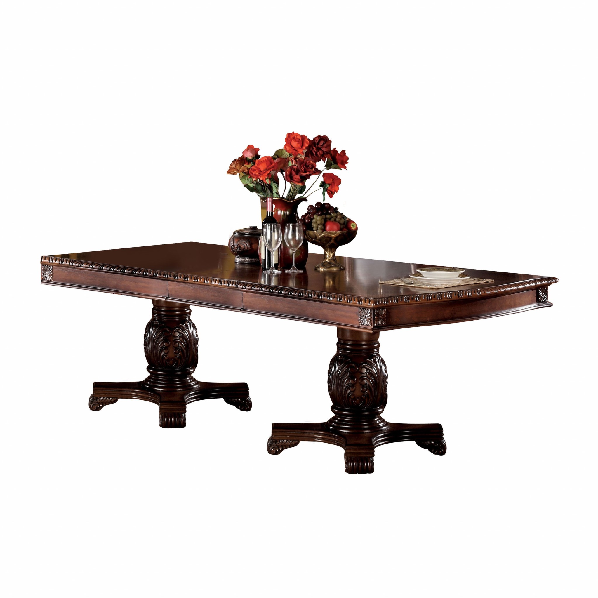 46" X 96" X 31" Cherry Wood Poly Resin Dining Table w/Double Pedestal
