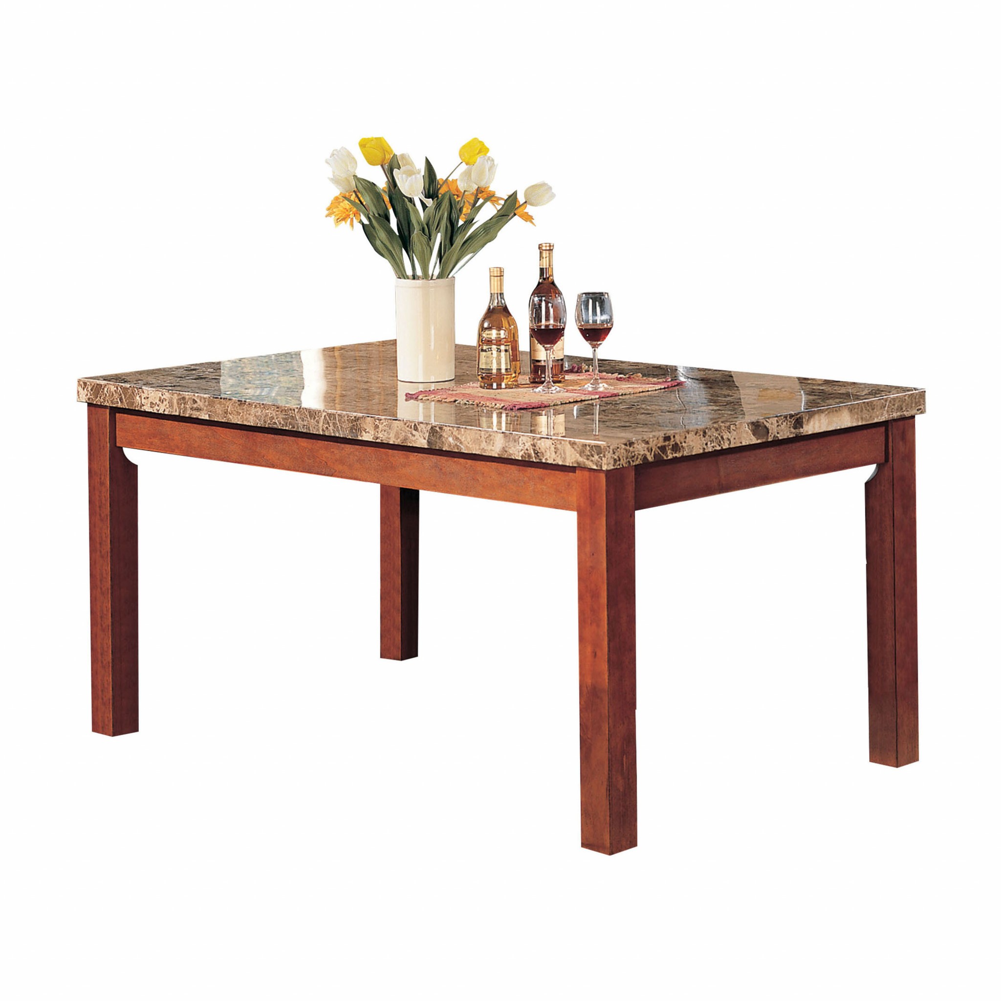 38" X 64" X 31" Brown Marble & Cherry Wood Dining Table