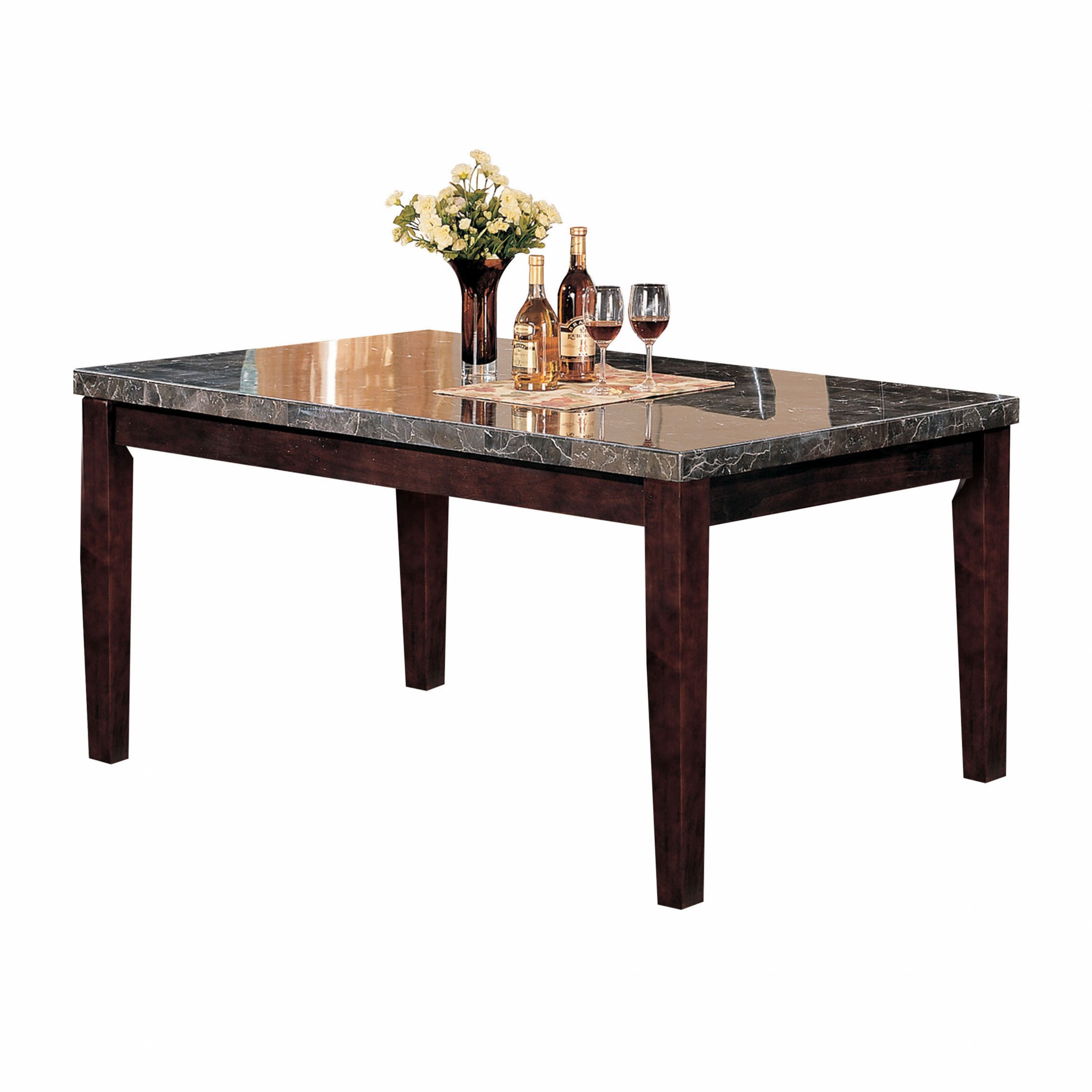 38" X 64" X 31" Black Marble Walnut Wood Dining Table