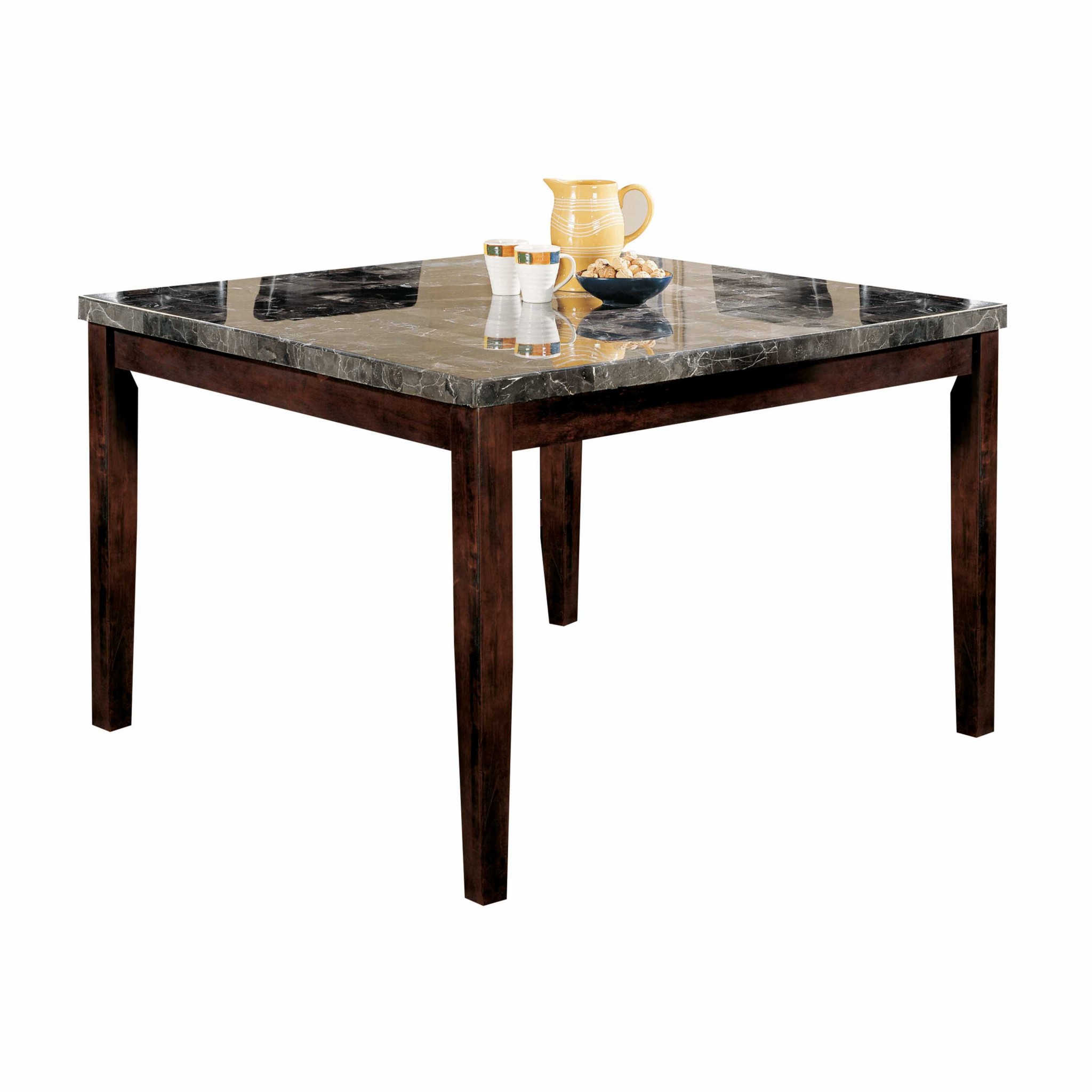 54" X 54" X 36" Black Marble Walnut Wood Counter Height Table