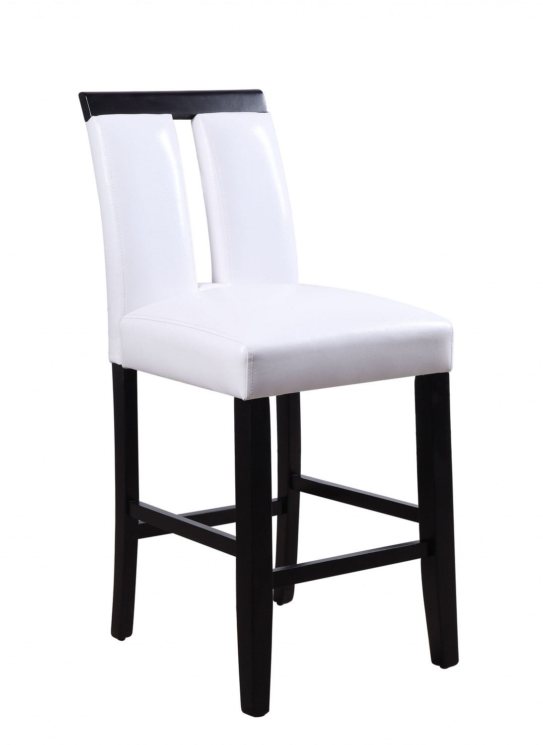 19" X 24" X 41" White Faux Leather Upholstered Seat and Black Wood Counter Height Chair Set of 2