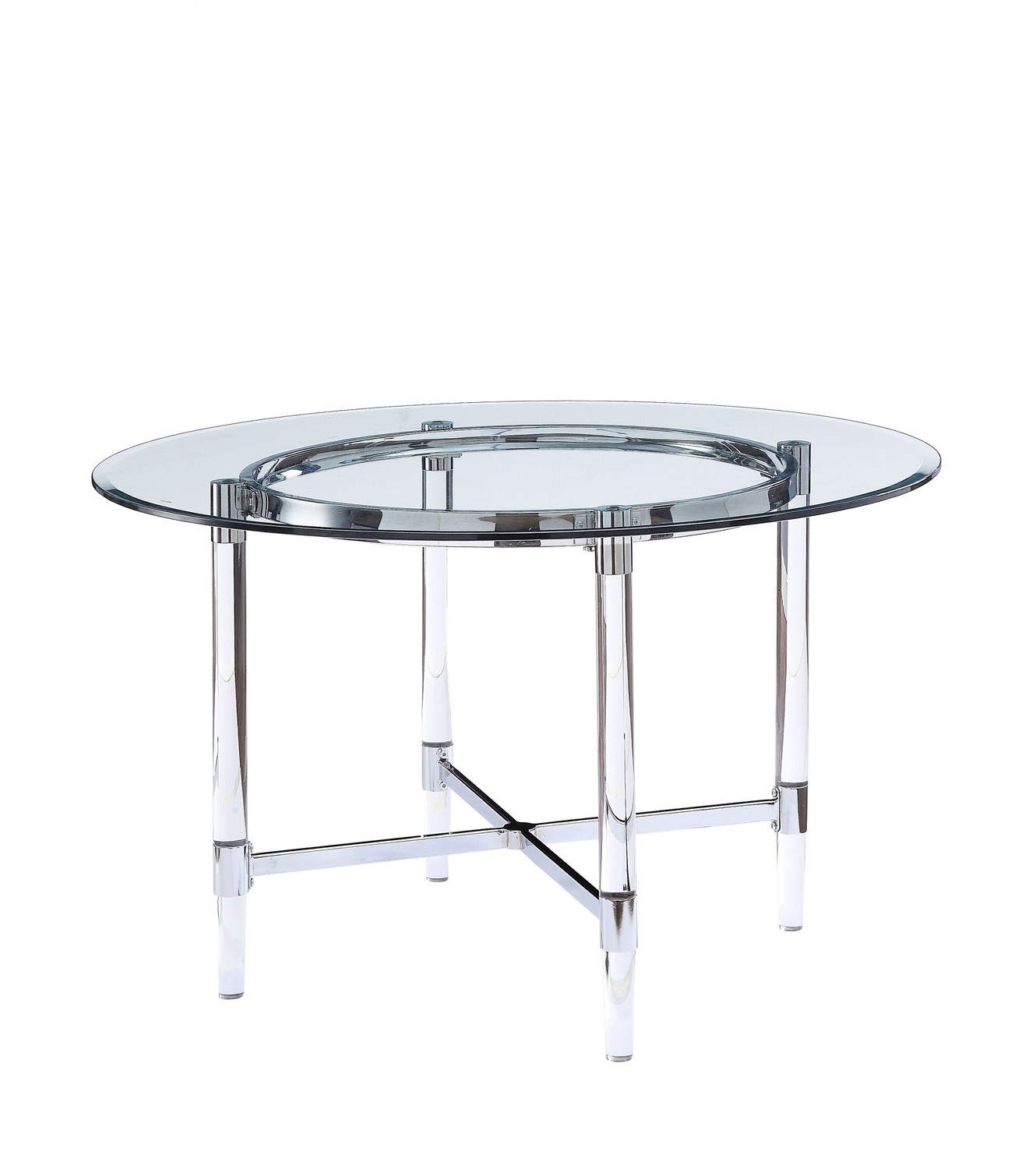 48" X 48" X 30" Chrome Clear Glass Acrylic Metal Dining Table