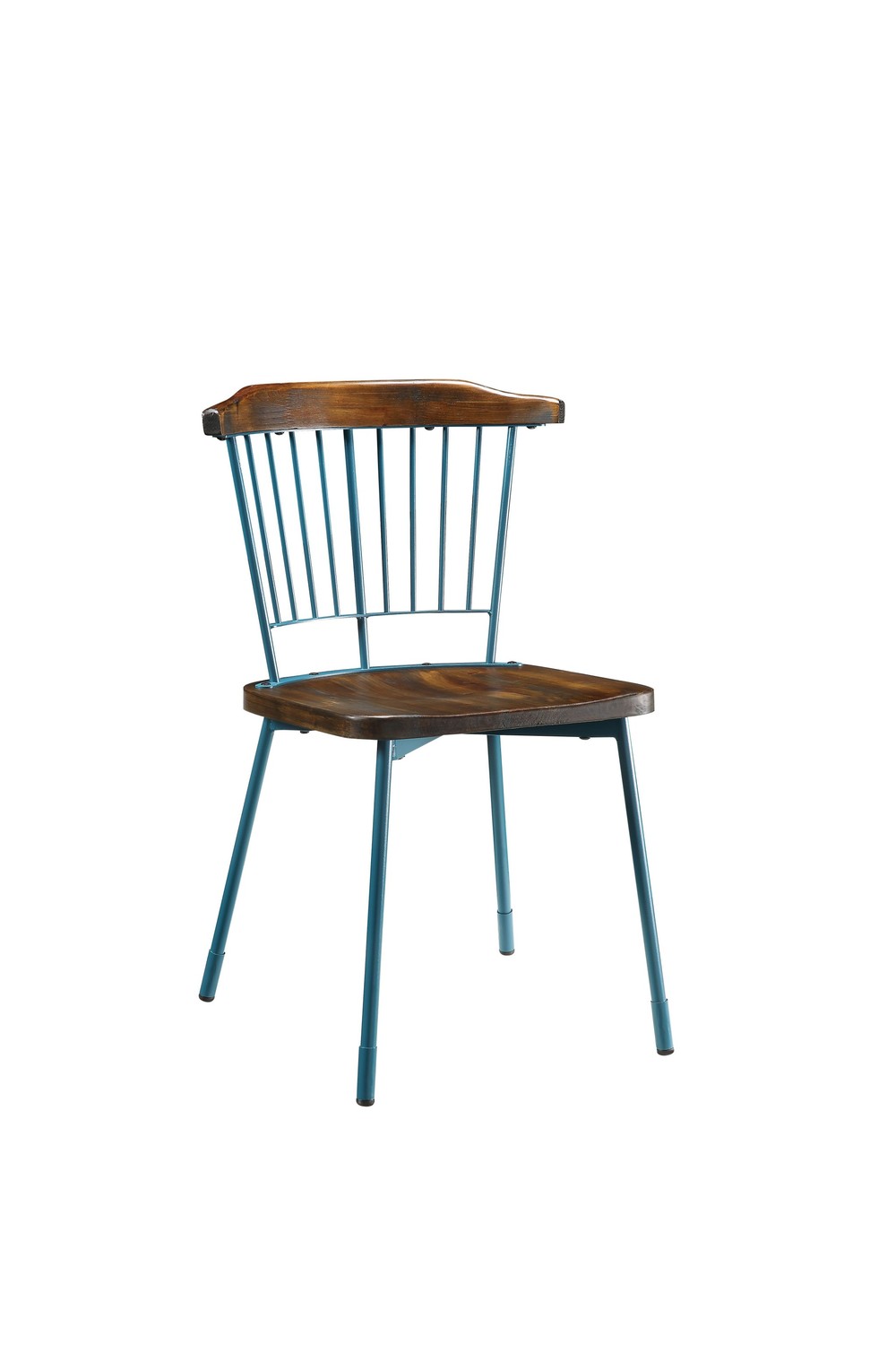 21" X 19" X 32" Brown Oak Wood and Teal Metal Side Chair Set of 2