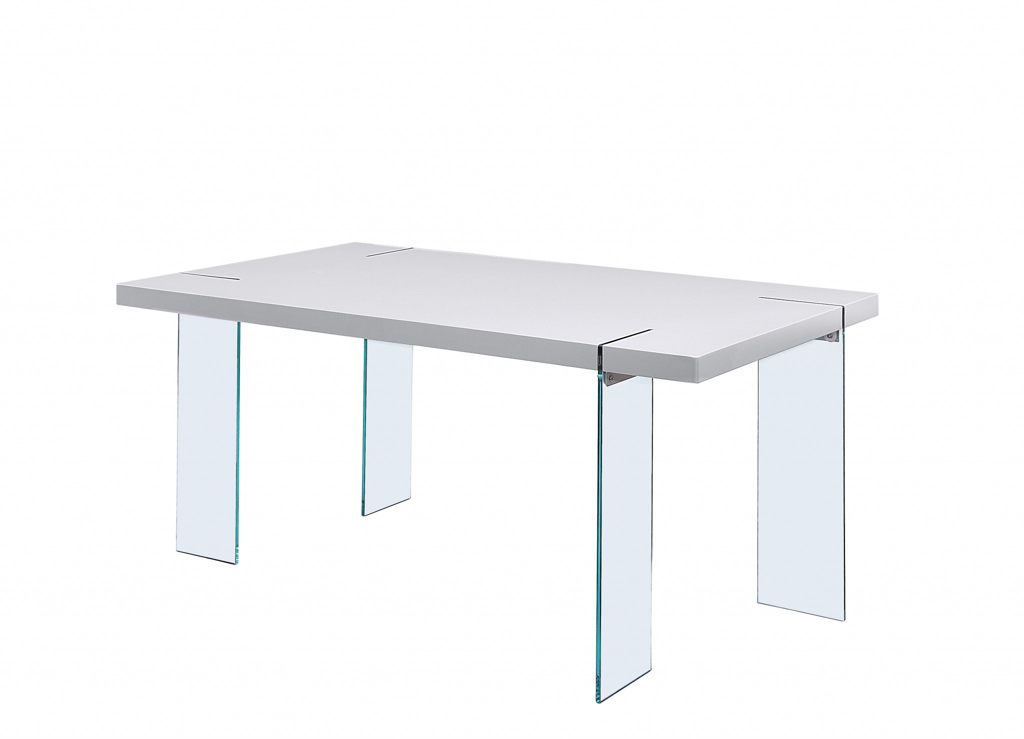 66" x 38" x 30" White High Gloss & Clear Glass Dining Table