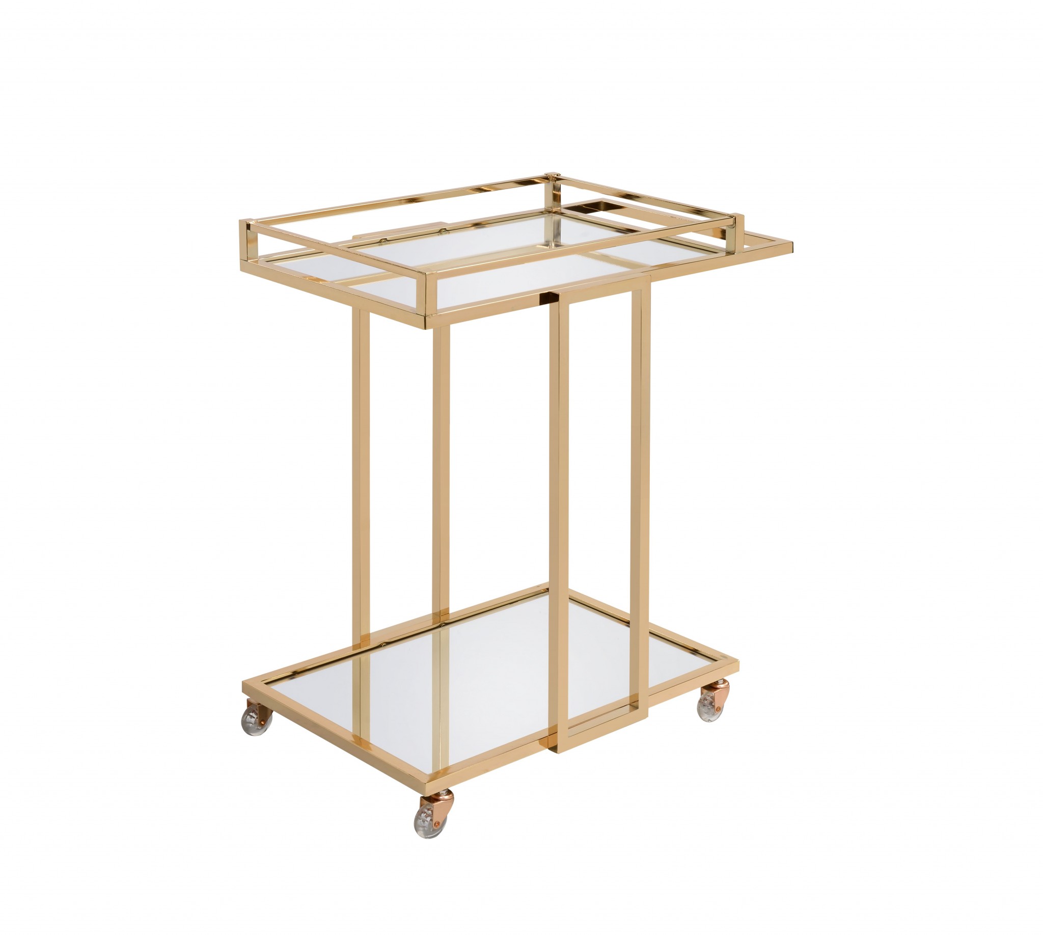 17" X 29" X 33" Gold Metal Mirror Casters Serving Cart