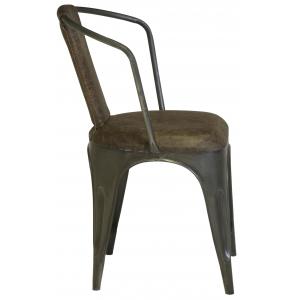 22" x 19" x 32" Leather Stonewash Brown Leather and Grey Metal Nostalgic Modern Dining Chair