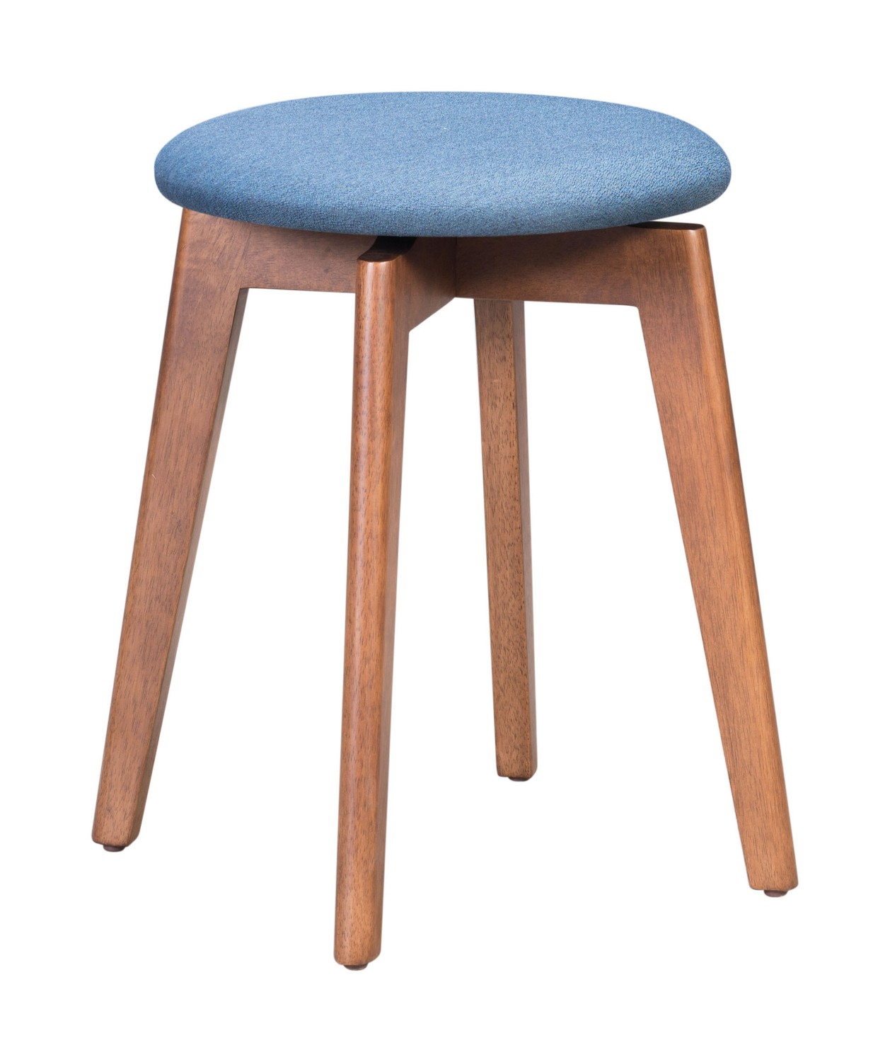 14.4" x 14.4" x 19.3" Walnut and Ink Blue Poly Linen MDF Rubber Wood Stool Set of 2