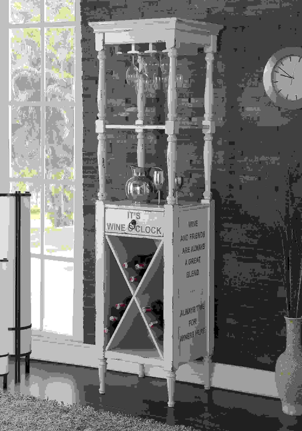 20" X 18" X 73" Antique White Wood Wine Cabinet