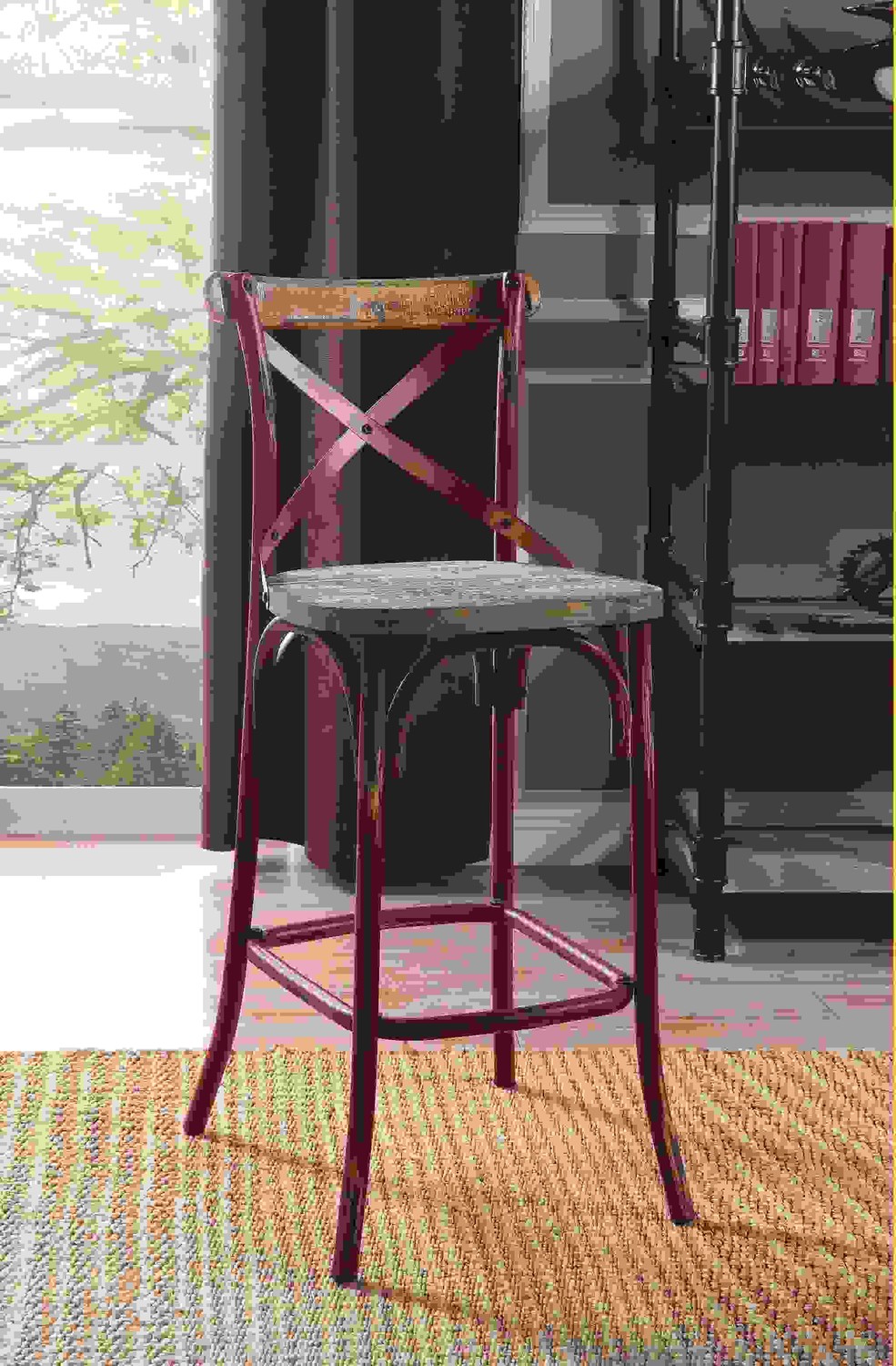 18" X 20" X 43" Antique Red Wood Bar Chair (1Pc)