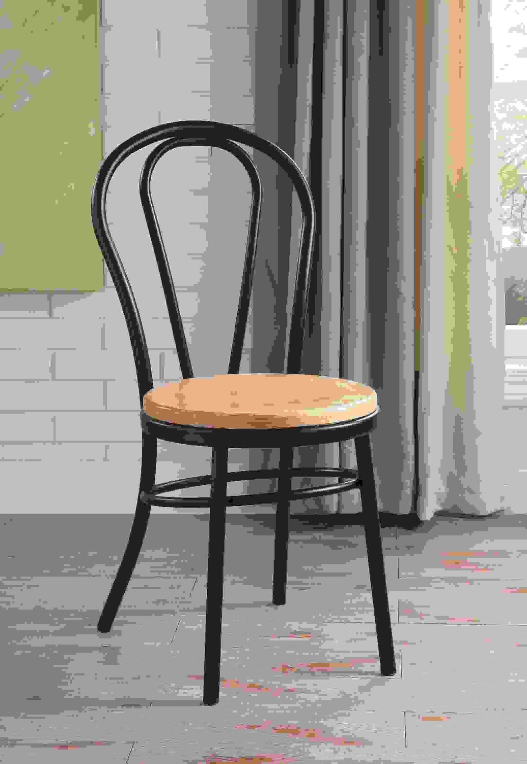 17" X 17" X 36" Black & Natural Metal Side Chair (Set-2)