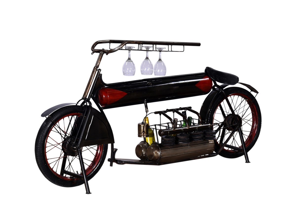 14" X 72" X 35" Black and Red Motorcycle Wine Rack