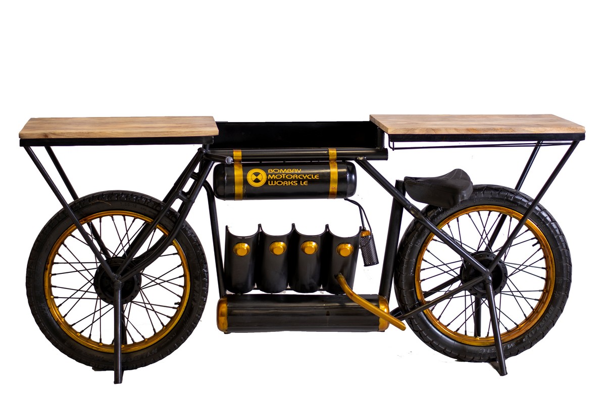 16" X 71.5" X 32.5" Black and Gold Bombay Motorcycle Bar