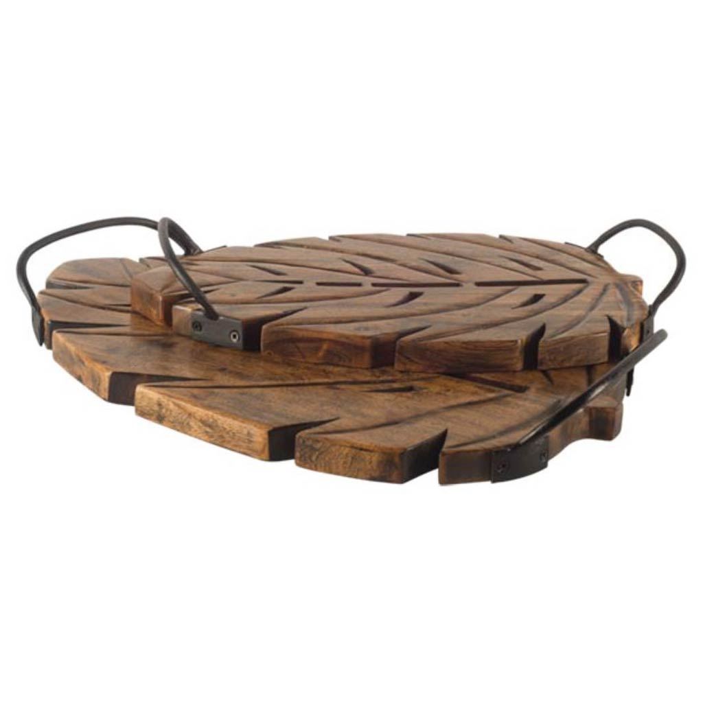 S/2 Brown Wooden Leaf With Sports Handle Trays