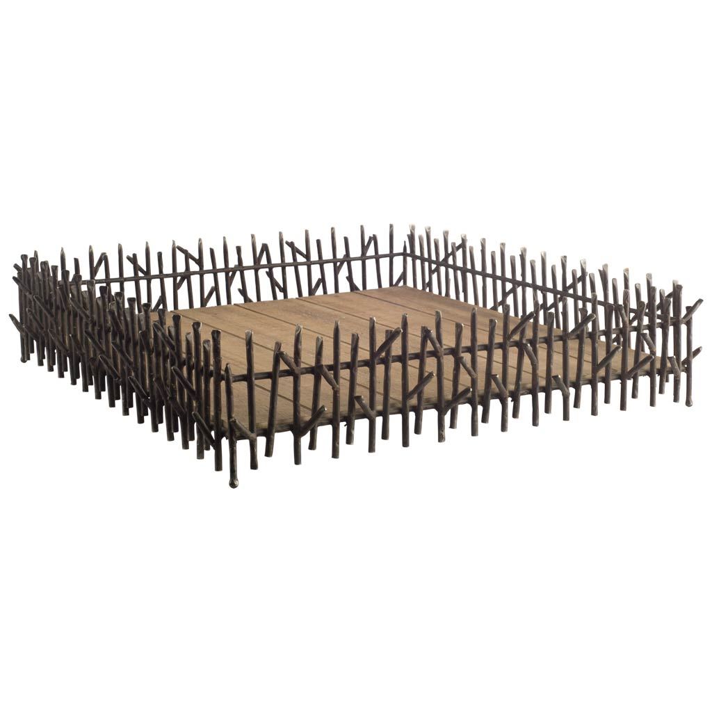 Natural Brown Wood With Metal Twig-Like Side Rails Tray