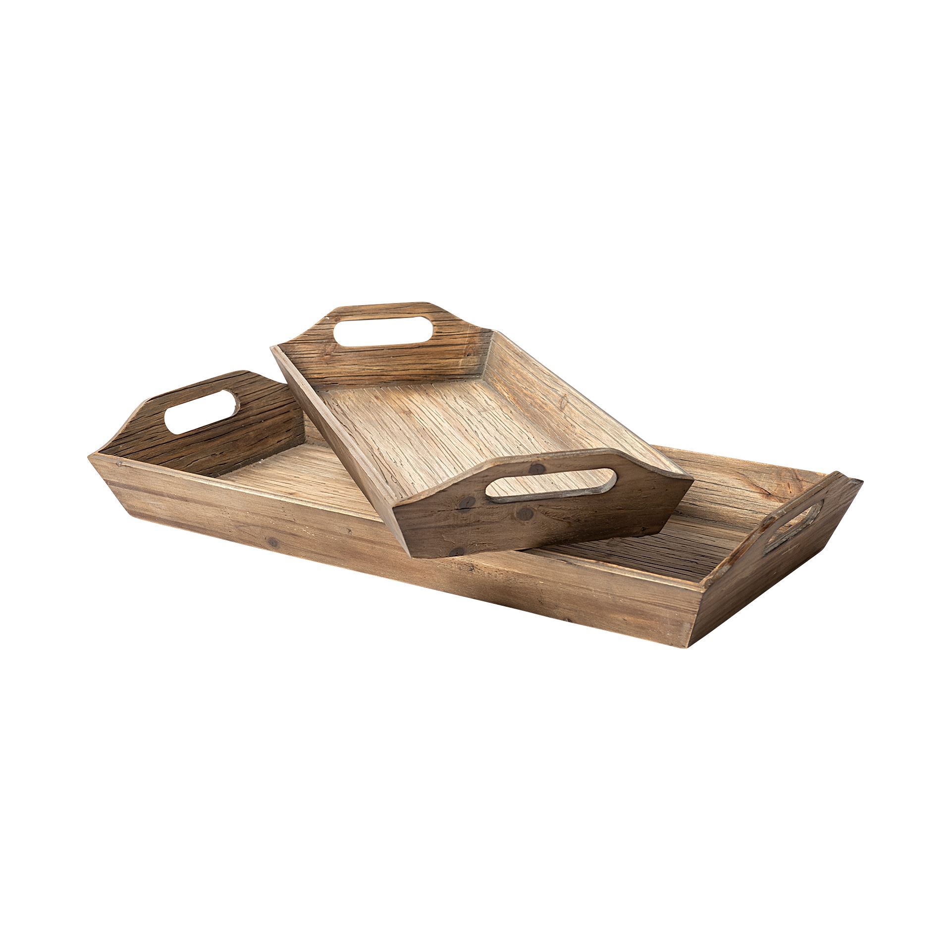 S/2 Natural Brown Wood With Grains And Knots Highlight Trays