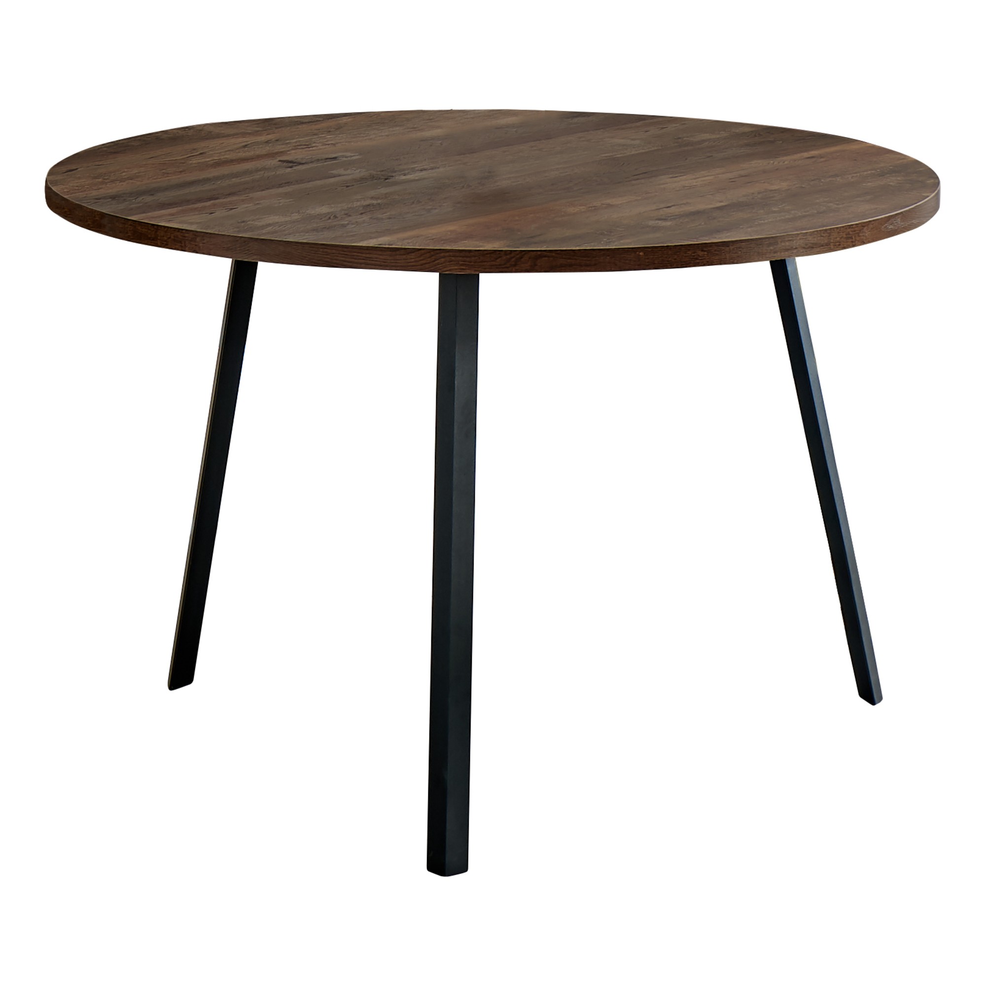 48" Round Dining Room Table with Brown Reclaimed Wood and Black Metal