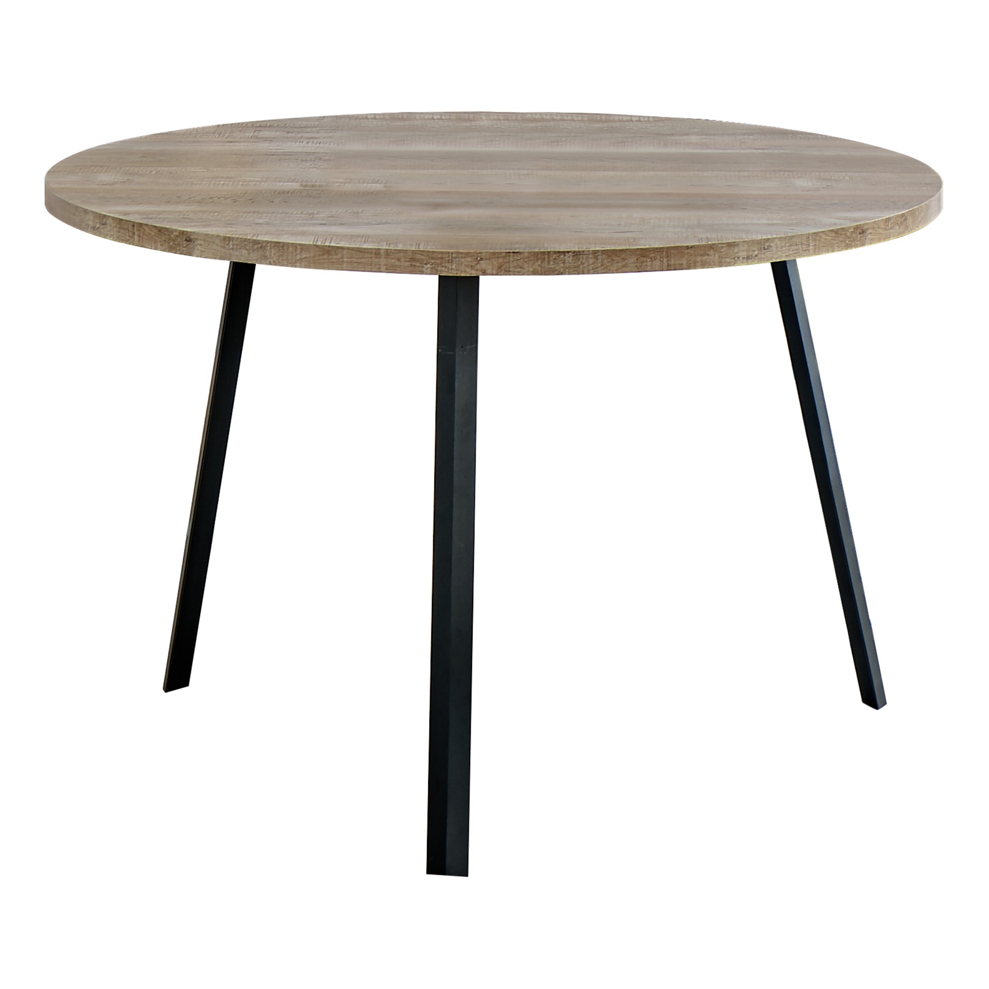 48" Round Dining Room Table with Taupe Reclaimed Wood and Black Metal