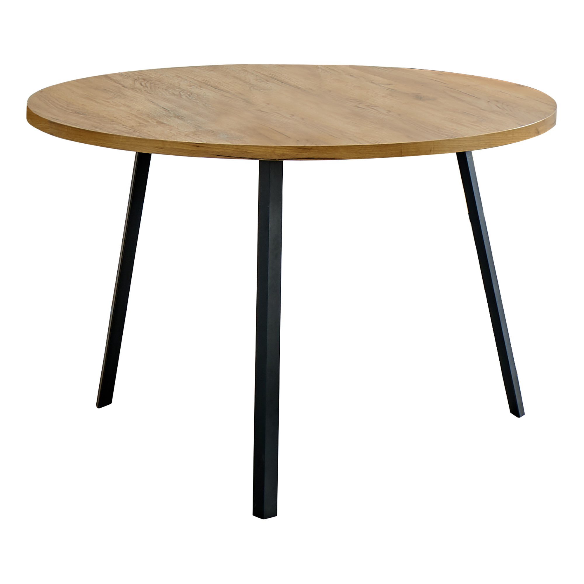 48" Round Dining Room Table with Golden Pine and Black Metal