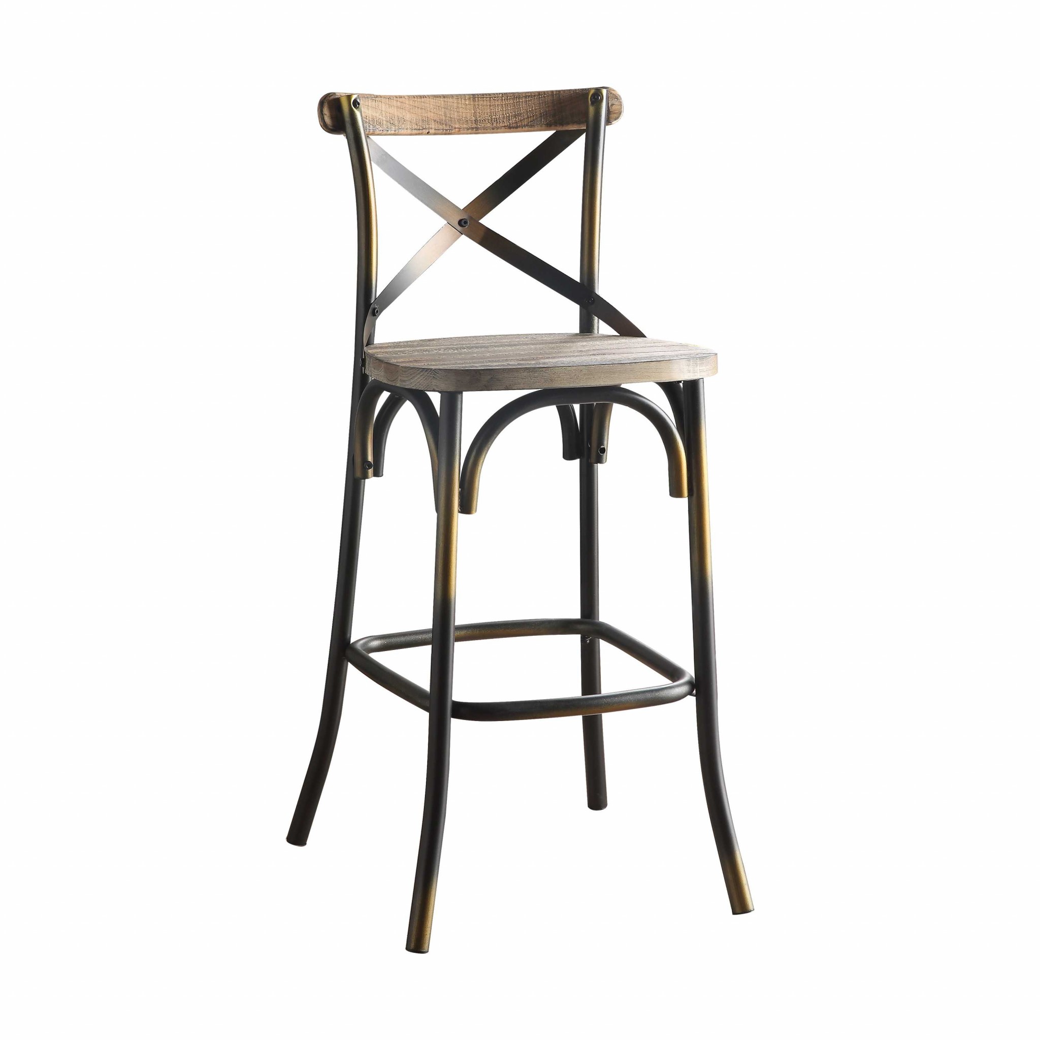 43" High Back Antiqued Copper and Oak Finish Bar Chair